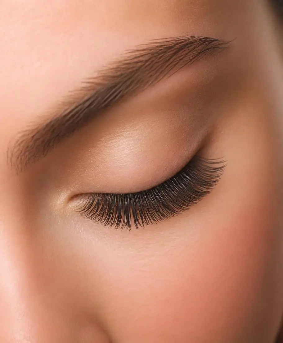 Closed eye with full volume lash extensions