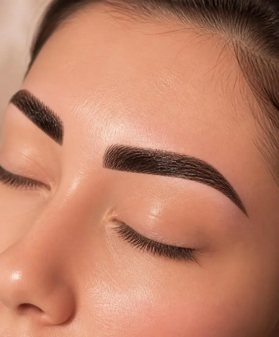 Freshly tinted, defined eyebrows on glowing skin